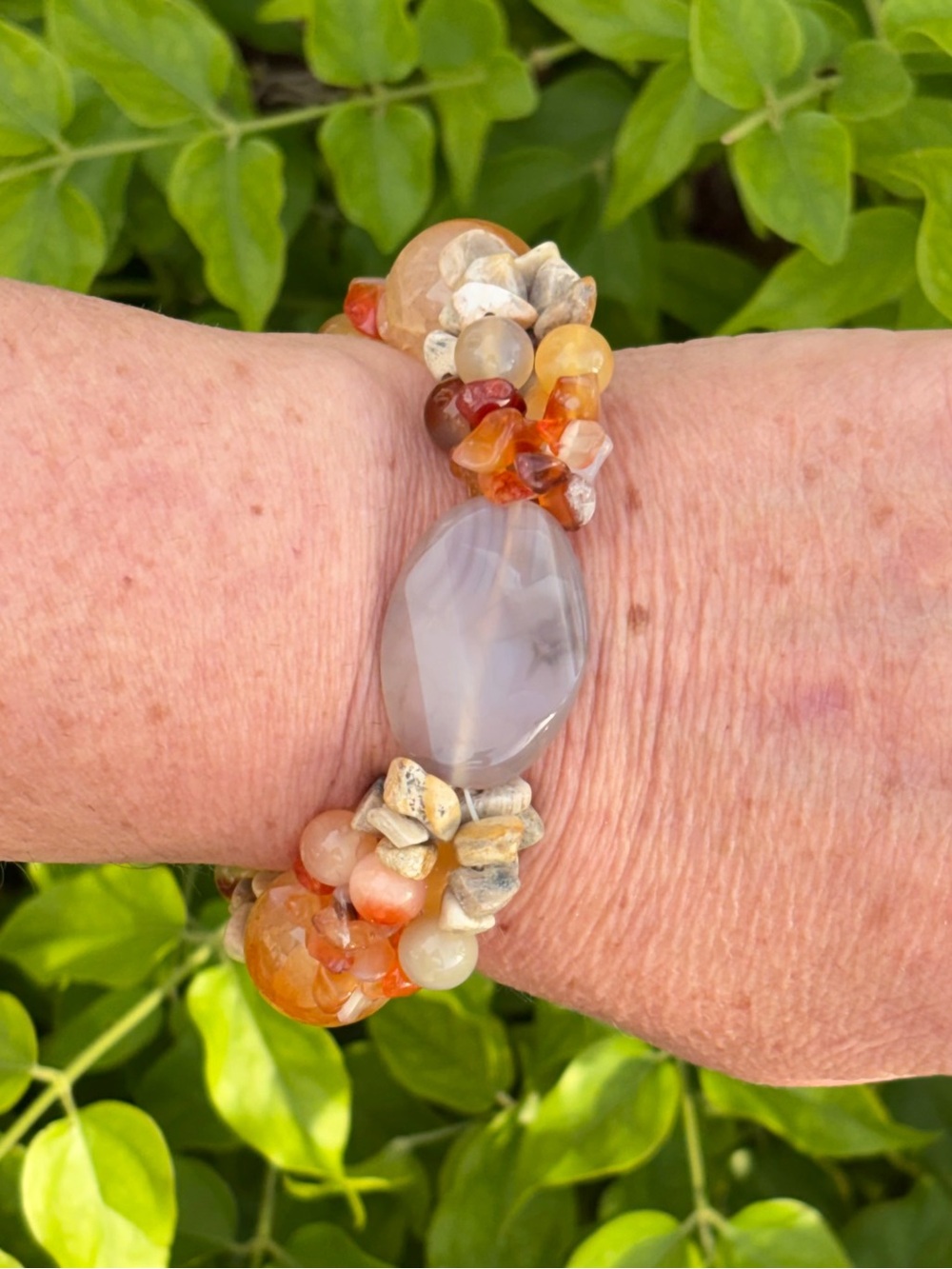 Natural Agate & Carnelian Gemstone Stretch Bracelet